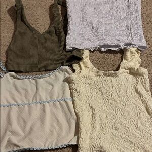 Free People Olive, White, Cream, and Blue Trim Crop Tops